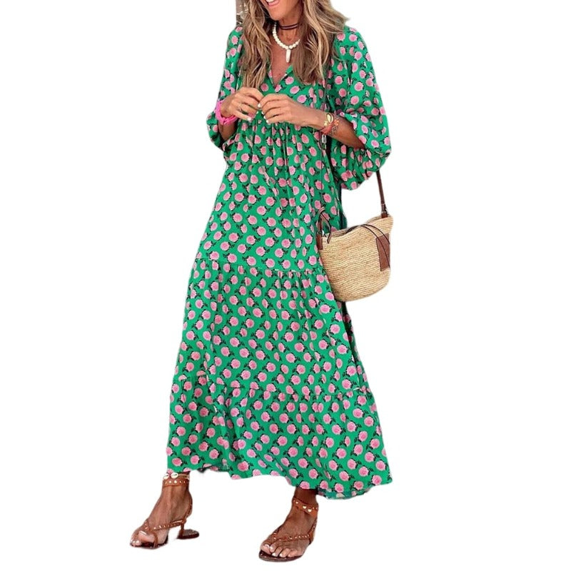 Robe Longue Hippie Chic Vert & Rose