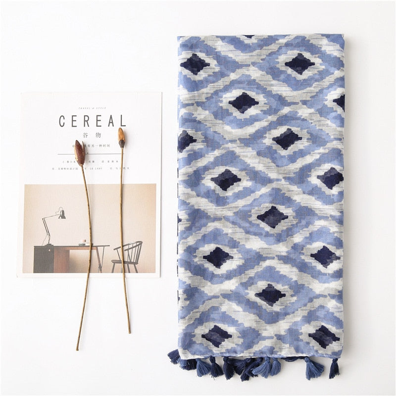 Chèche <br> Double Bleu Azur - boutique-hippie.fr