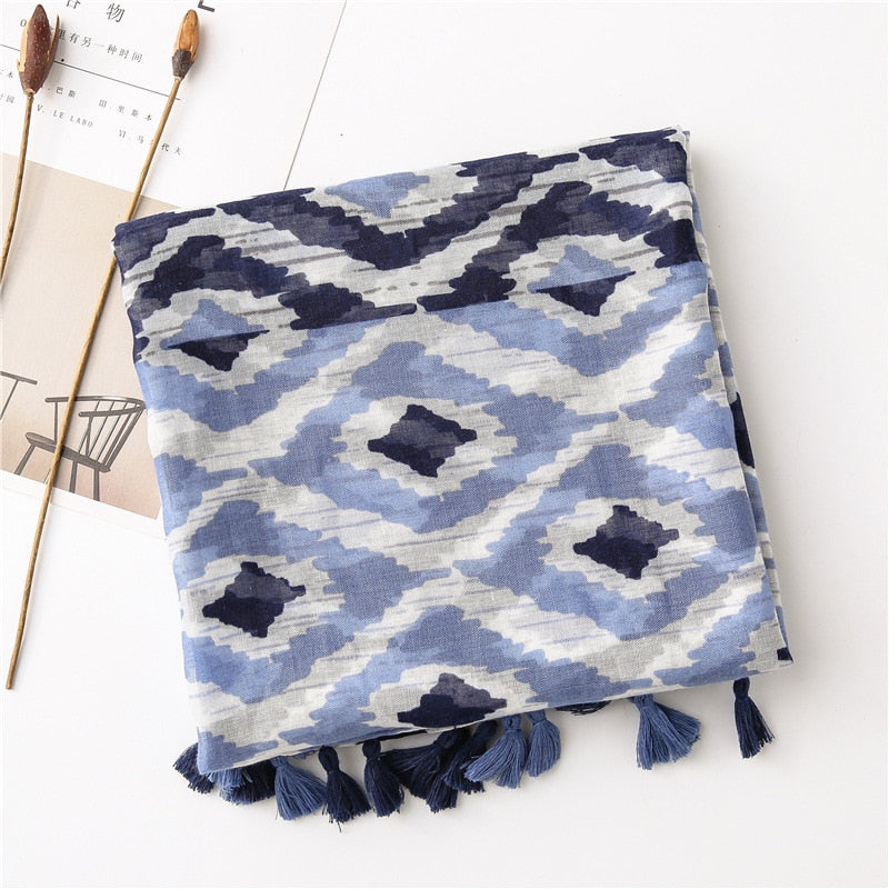 Chèche <br> Double Bleu Azur - boutique-hippie.fr