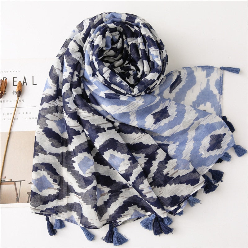 Chèche <br> Double Bleu Azur - boutique-hippie.fr