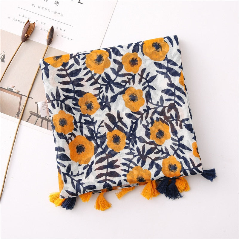 Chèche <br> Bleu À Fleurs De Jasmin - boutique-hippie.fr