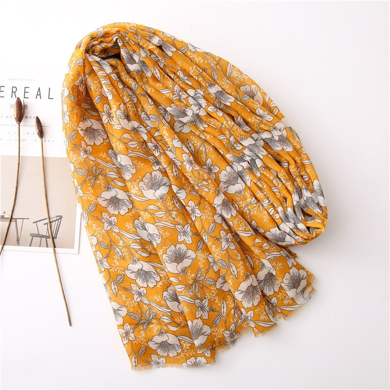 Chèche <br> Jaune Fleuri - boutique-hippie.fr