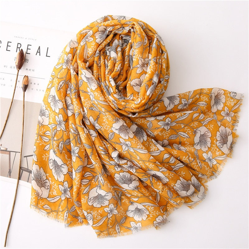 Chèche <br> Jaune Fleuri - boutique-hippie.fr