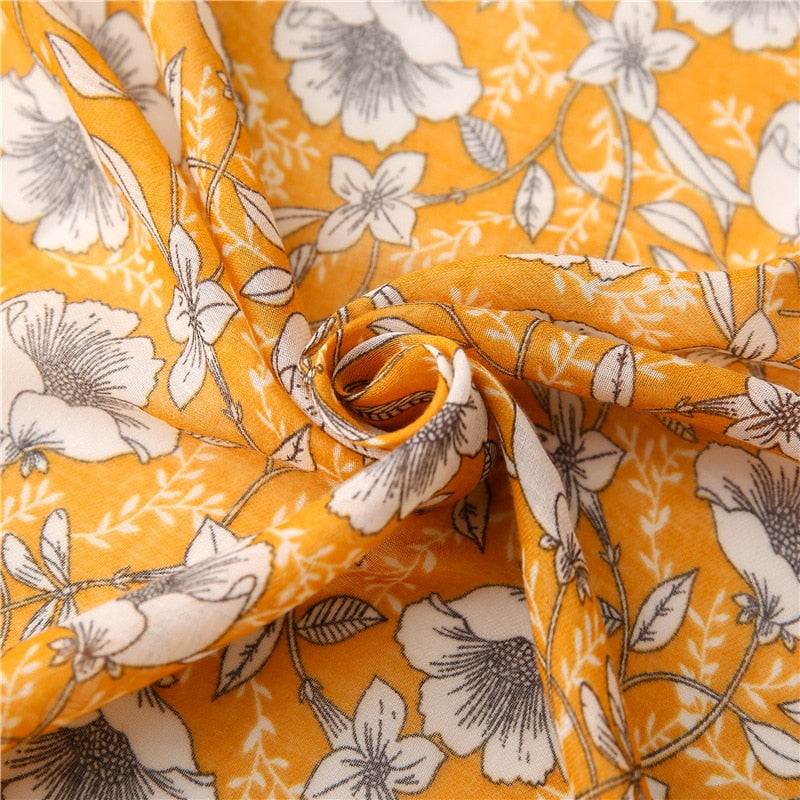 Chèche <br> Jaune Fleuri - boutique-hippie.fr