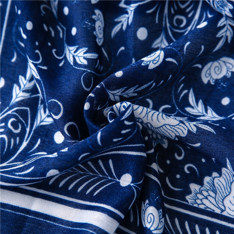 Chèche <br> Bleu Texturé - boutique-hippie.fr