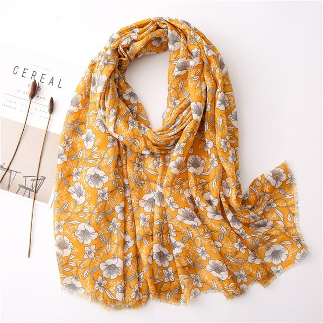 Chèche <br> Jaune Fleuri - boutique-hippie.fr