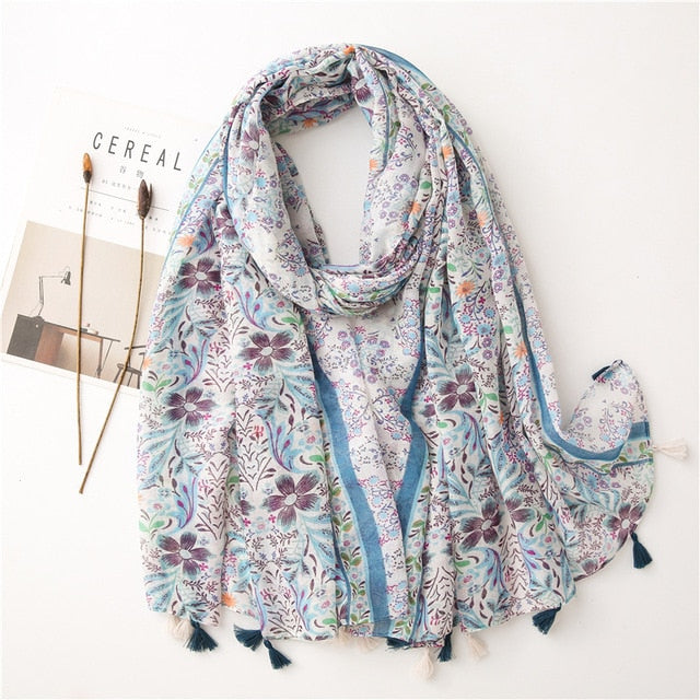 Chèche <br> Bleu Violet À Pompons - boutique-hippie.fr
