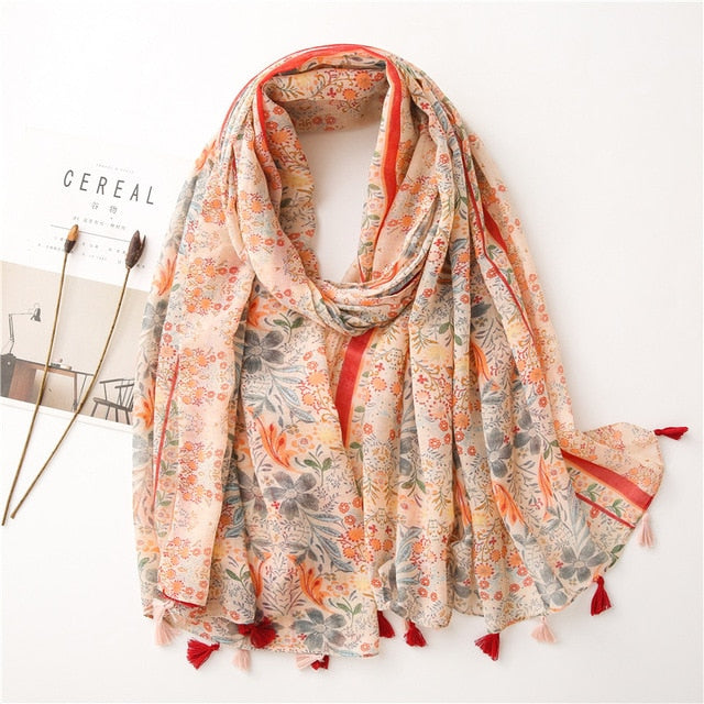 Chèche <br> À Fleurs Orangé - boutique-hippie.fr