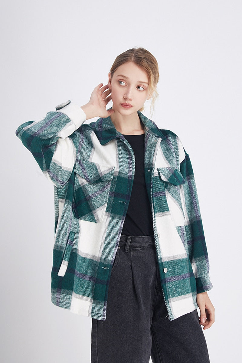 Veste Hippie Carreaux Vert Bleu