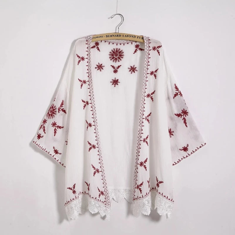 Veste Kimono Hippie Blanc & Rouge