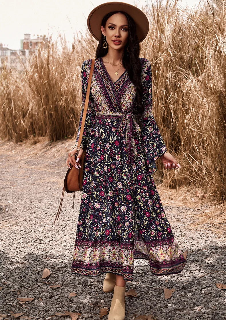 Robe Boheme Longue Noire a Fleurs Boutique Hippie boutique hippie