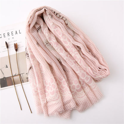 Chèche <br> Rose À Motifs Dentelés - boutique-hippie.fr
