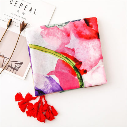 Chèche <br> Pastel À Pompons Rouges - boutique-hippie.fr