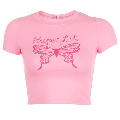T-Shirt Hippie Papillon Rose